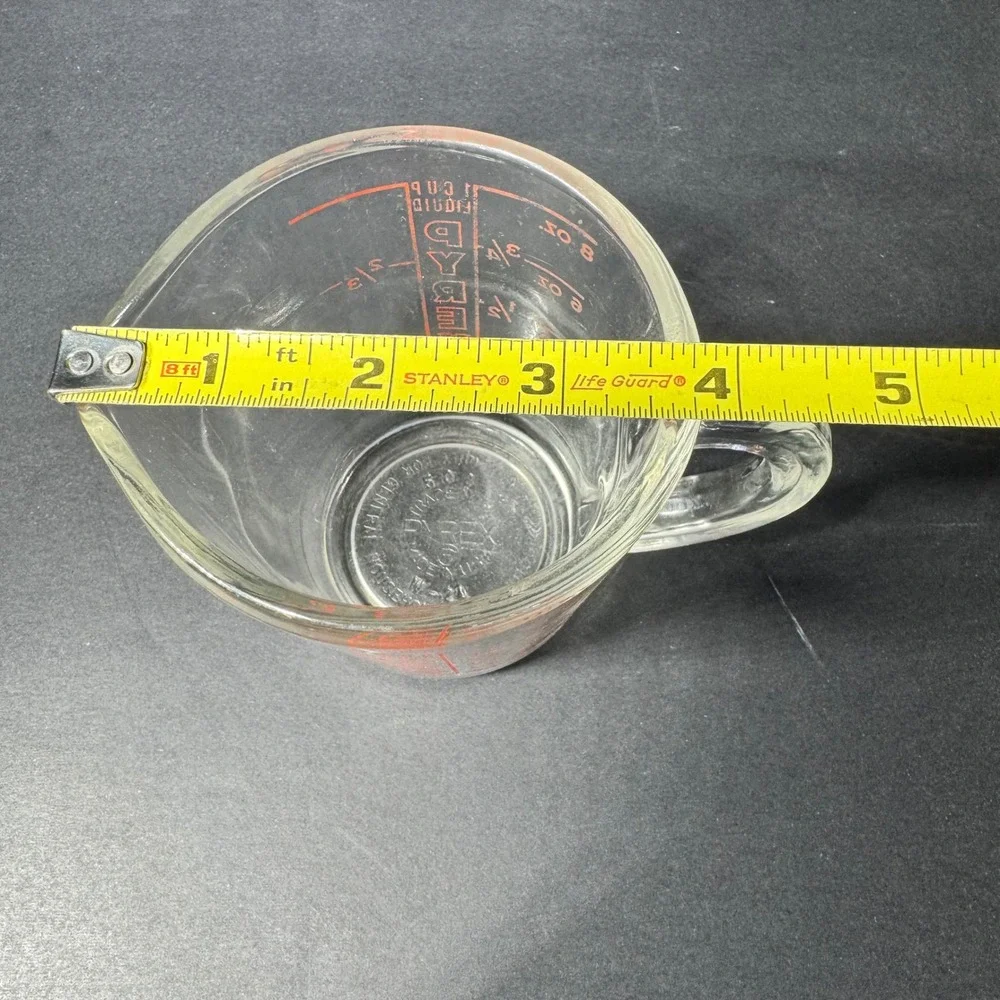 Vintage Pyrex 1 Cup Liquid Measuring Cup Red Lettering D-Handle #508 Made in USA